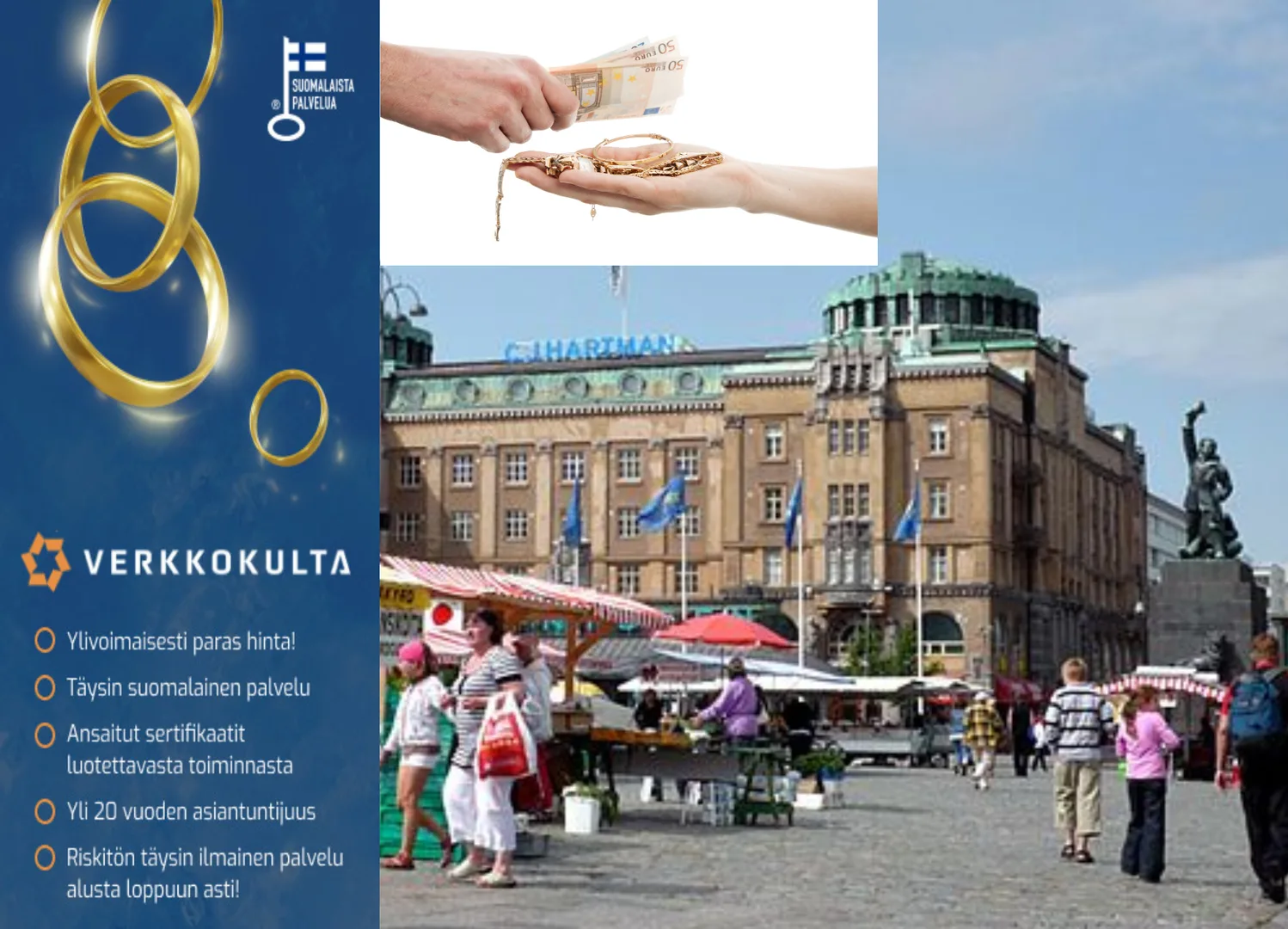 Kulta rahaksi Vaasasta kokemuksella ja luotettavasti. Paras hinta kullasta vaasalaisille ilman välikäsiä.